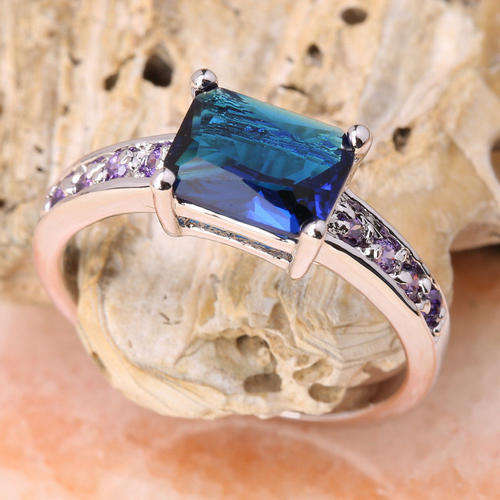 Ladies Elegant 10K White Gold Filled Ring with Blue Sapphire ( Size 7 )